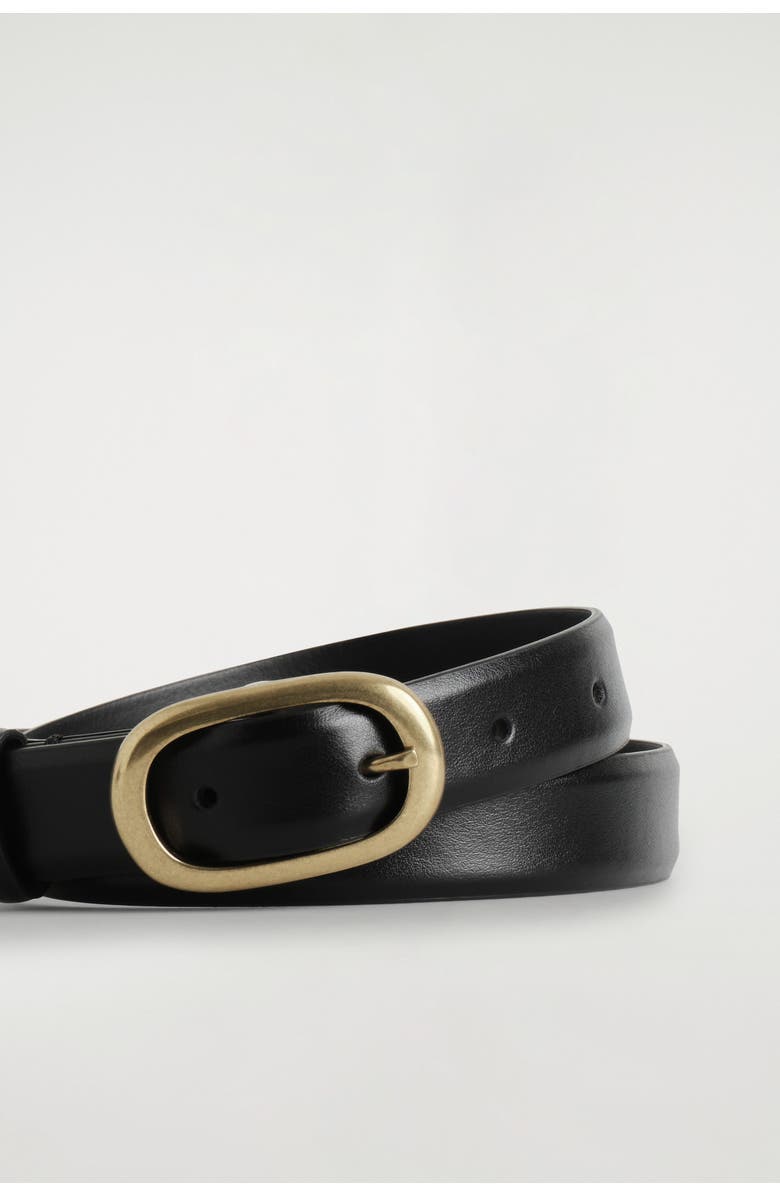 COS Oval-Buckle Leather Belt, Alternate, color, Black / Gold