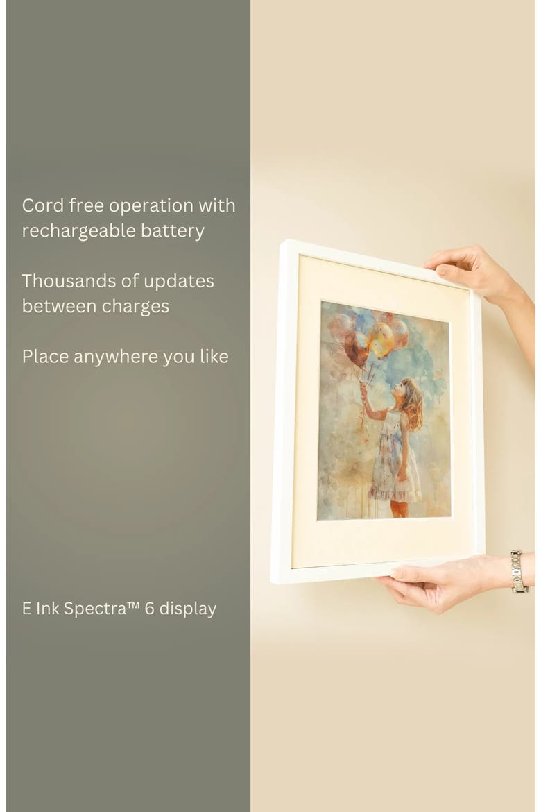 13.3in ePaper Display Cordless e-ink Digital Photo Art Frame, Alternate, color, White