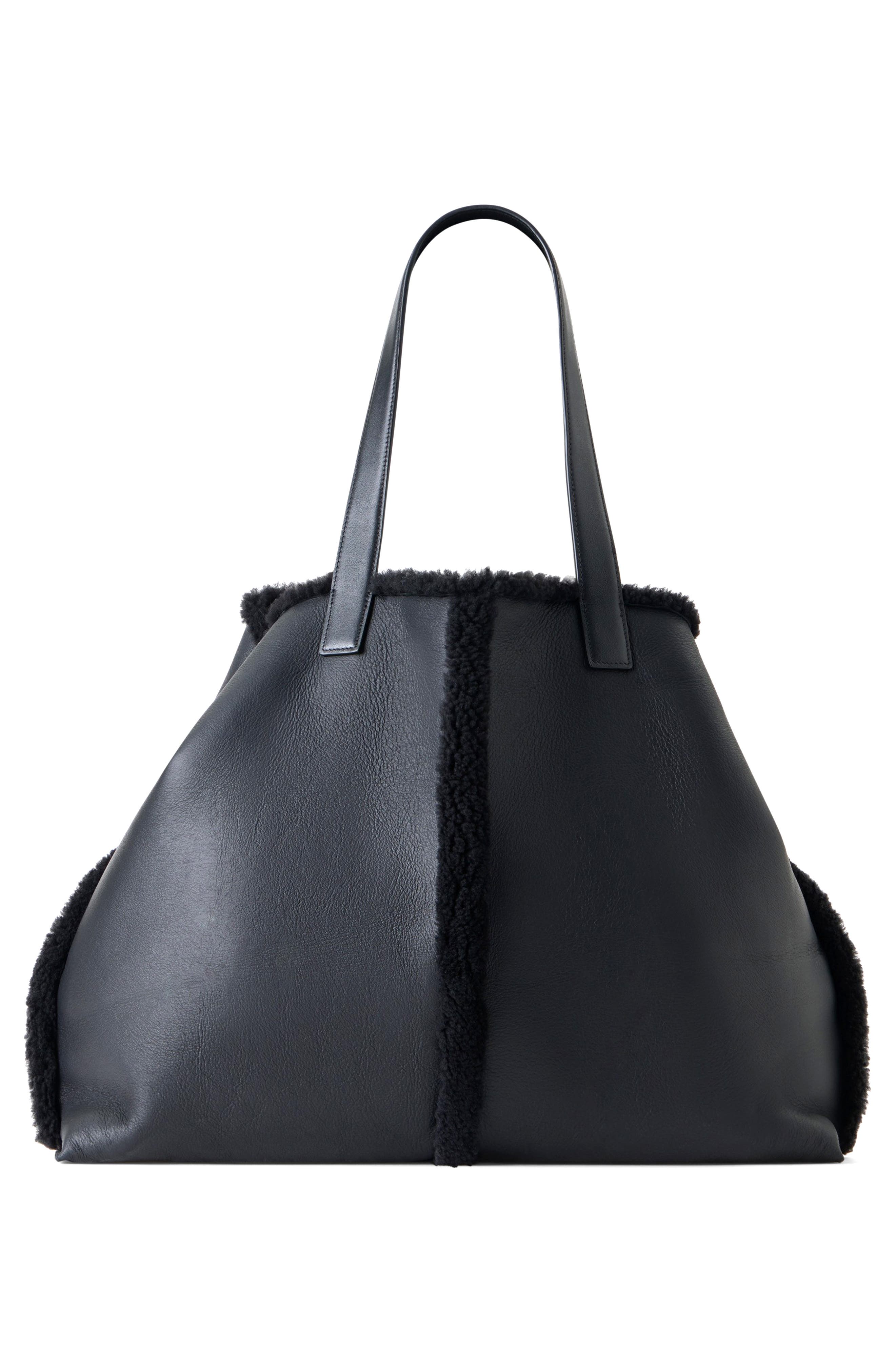 AI Leather & Genuine Shearling Convertible Tote, Alternate, color, BLACK
