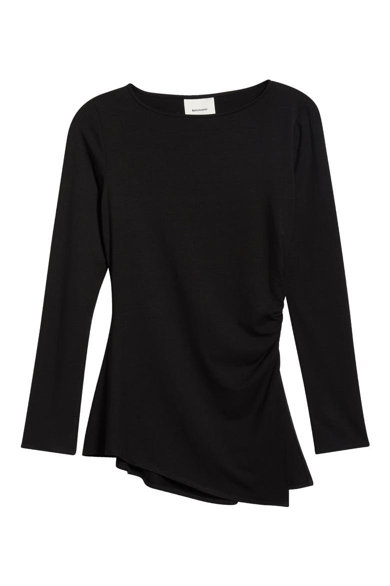 Margot Asymmetric Peplum Knit Top, Main, color, BLACK
