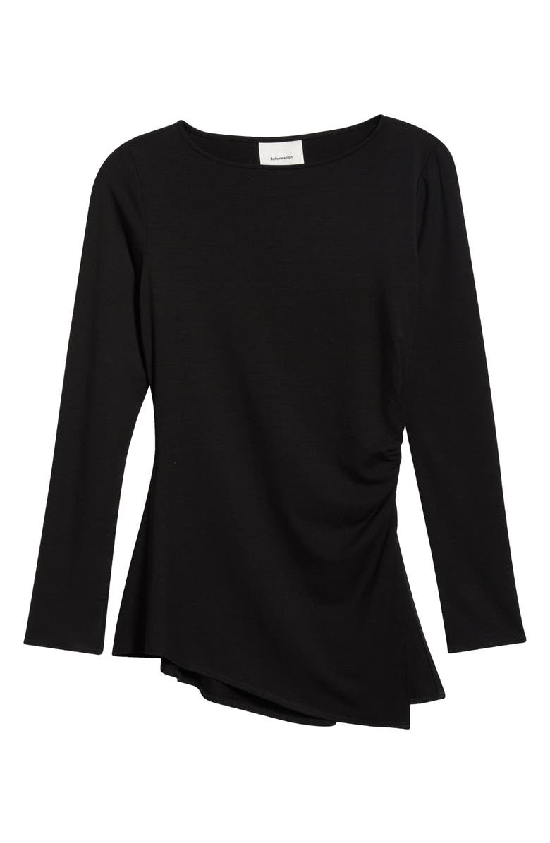 Reformation Margot Asymmetric Peplum Knit Top, Main, color, Black