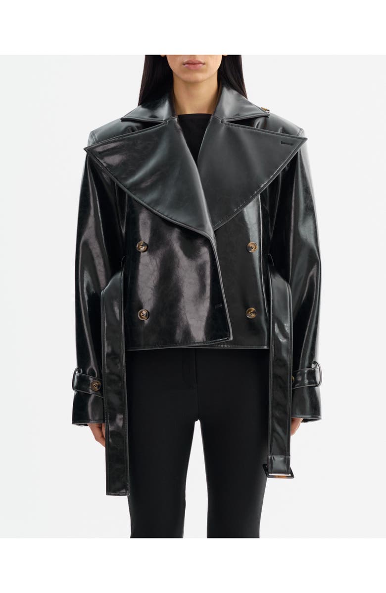 LAMARQUE Delania | Faux Leather Cropped Trench Coat, Alternate, color, Black