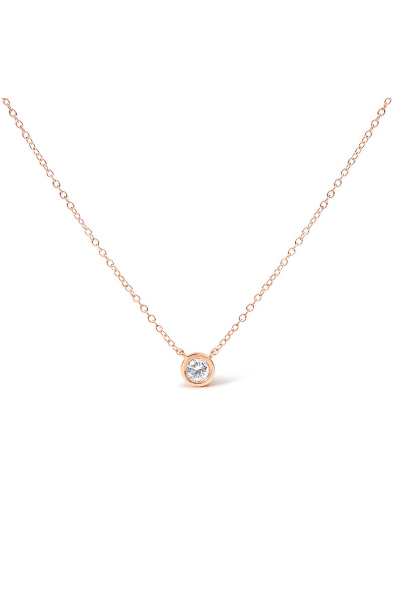 10K Gold 1/5 Cttw Diamond Bezel-Set Solitaire Pendant Necklace, Main, color, Rose