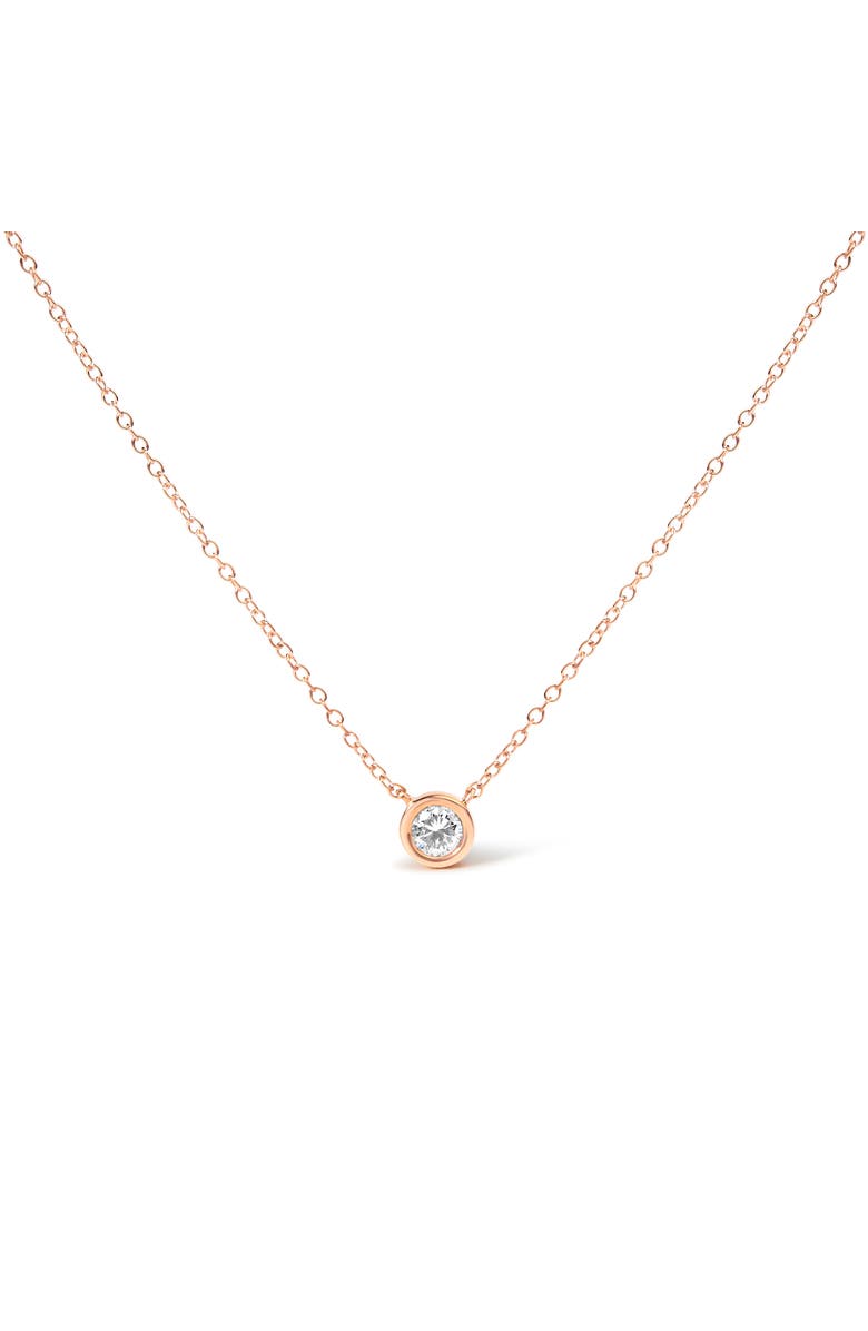 Haus of Brilliance 14K Rose Gold Plated Sterling Silver Bezel- Diamond Solitaire Pendant Necklace, Main, color, Rose