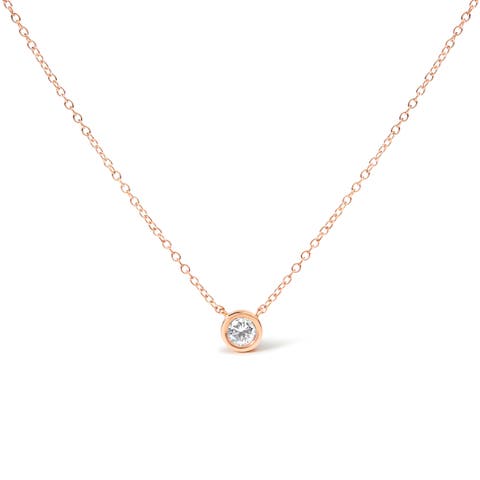 10K Rose Gold 1/2 Carat Diamond Modern Bezel-Set Solitaire Pendant Necklace