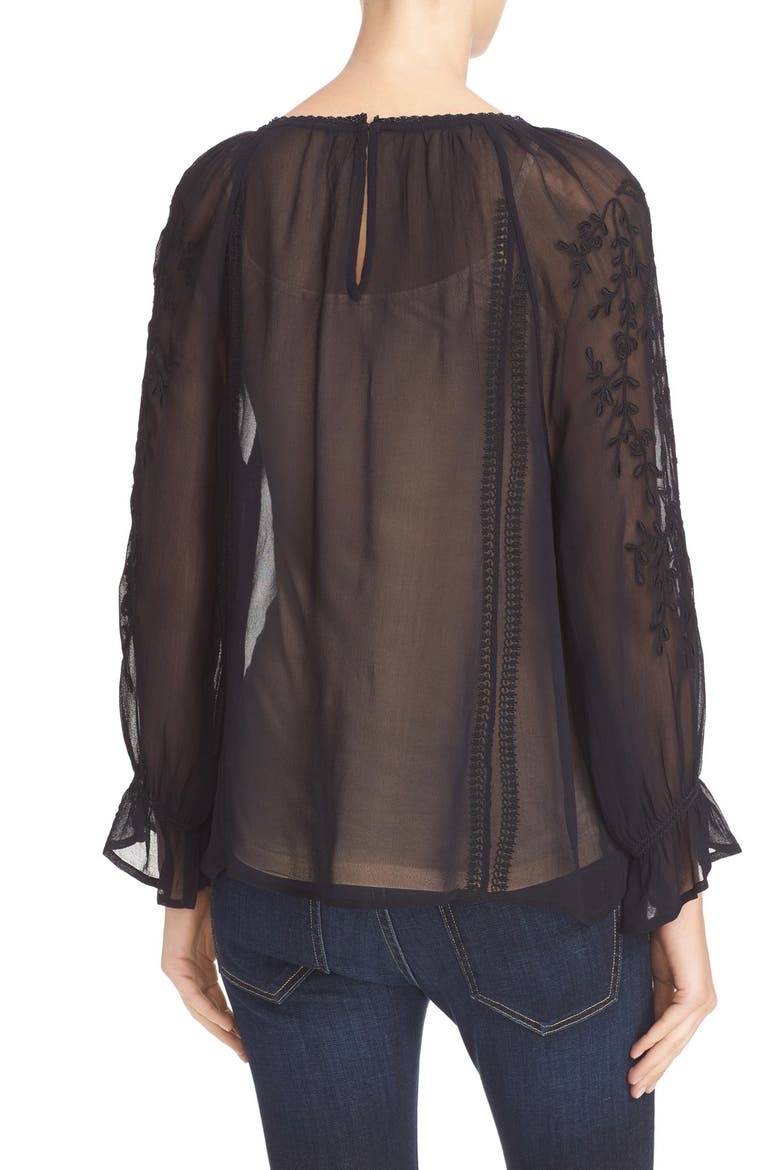 Metta Embroidered Peasant Blouse, Alternate, color, CAVIAR