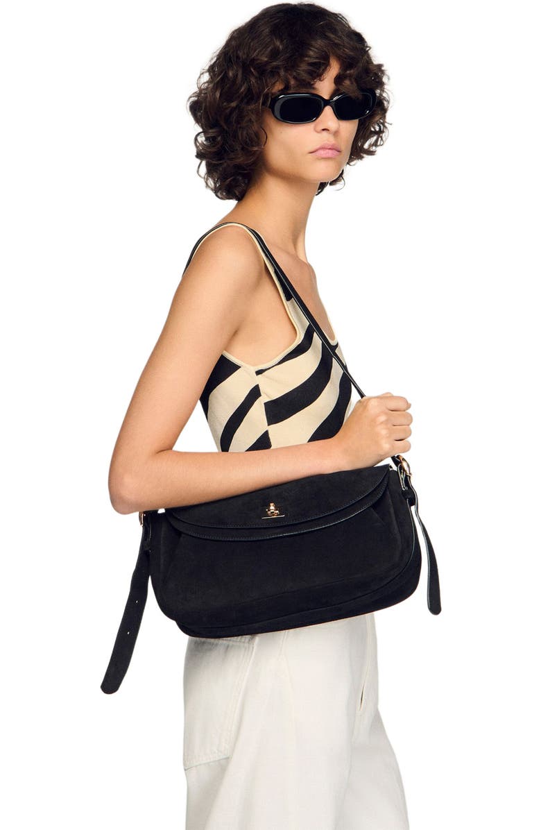 SANDRO LE MAMBO suede bag, Alternate, color, Black