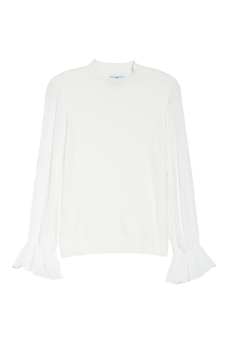 Pleated Sleeve Mock Neck Sweater, Alternate, color, ANTIQUE WHITE