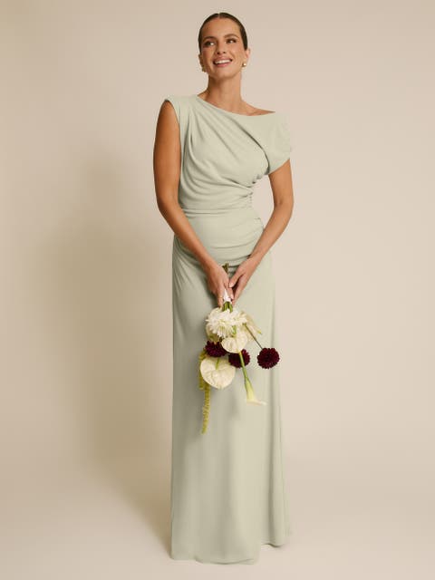 Slash Neck Draped Bridesmaid Dress