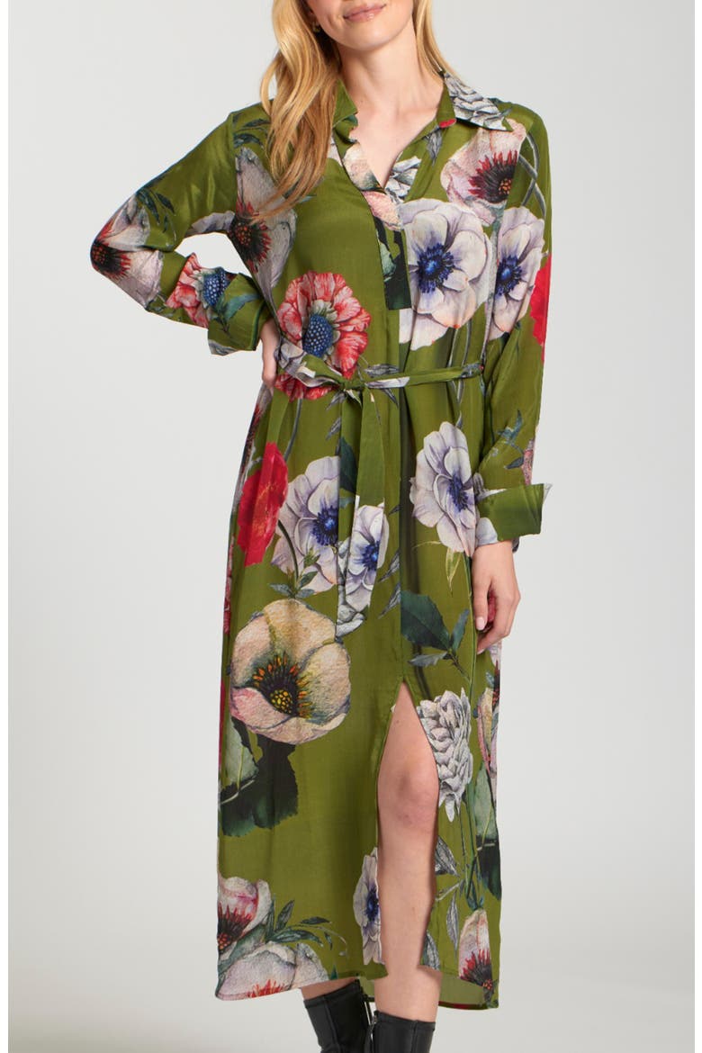 Long Sleeve Shirtdress, Alternate, color, OLIVE GREEN MULTI