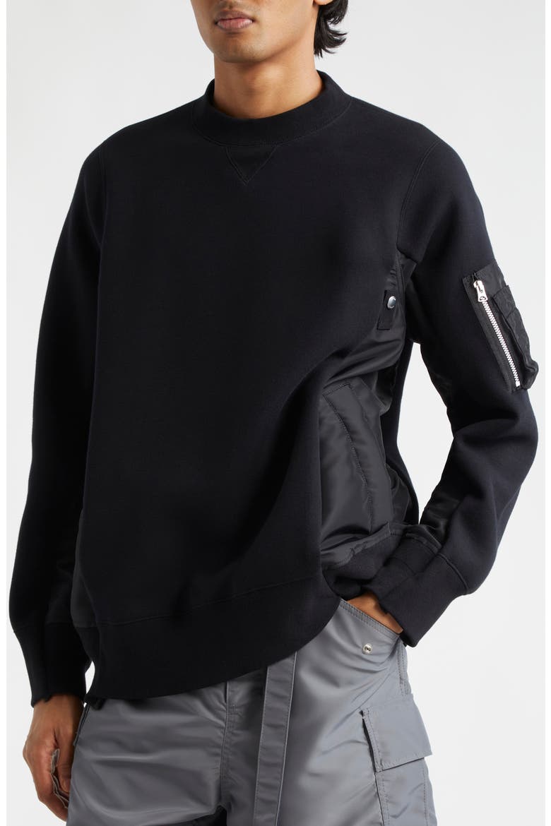 Sponge Mixed Media Sweatshirt, Alternate, color, BLACK/BLACK