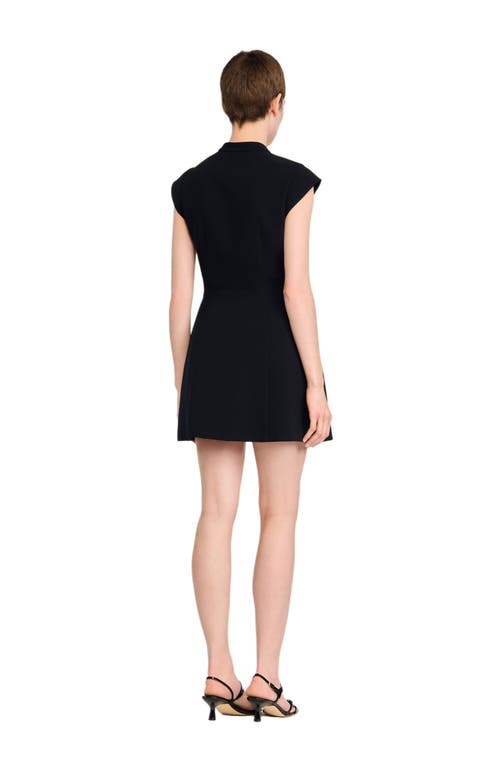 Sandro Womens Black Capped-sleeves Buttoned Knitted Mini Dress In Black