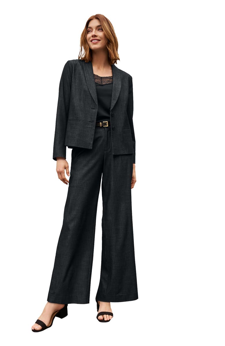 Jessica London Slubbed Denim Blazer, Main, color, Black