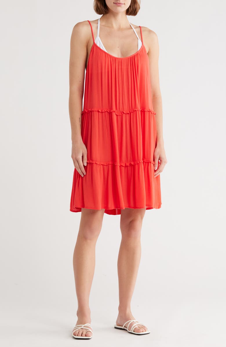 Elan Tiered Trapeze Dress, Main, color, Red Coral
