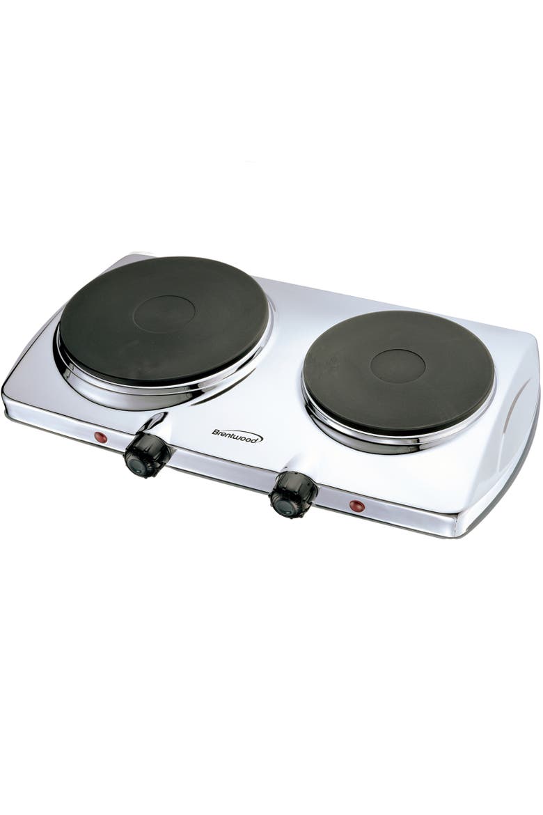 Electric 1440W Double Hotplate in Chrome, Main, color, Silver