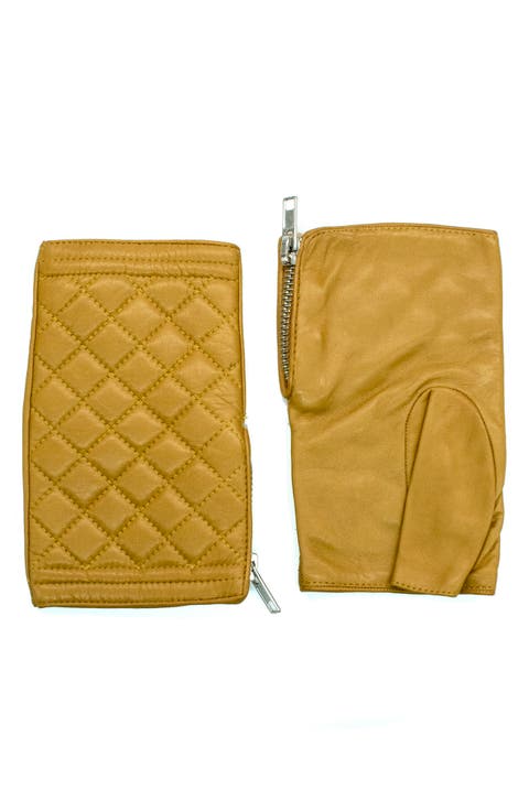 Quilted Leather Fingerless Gloves