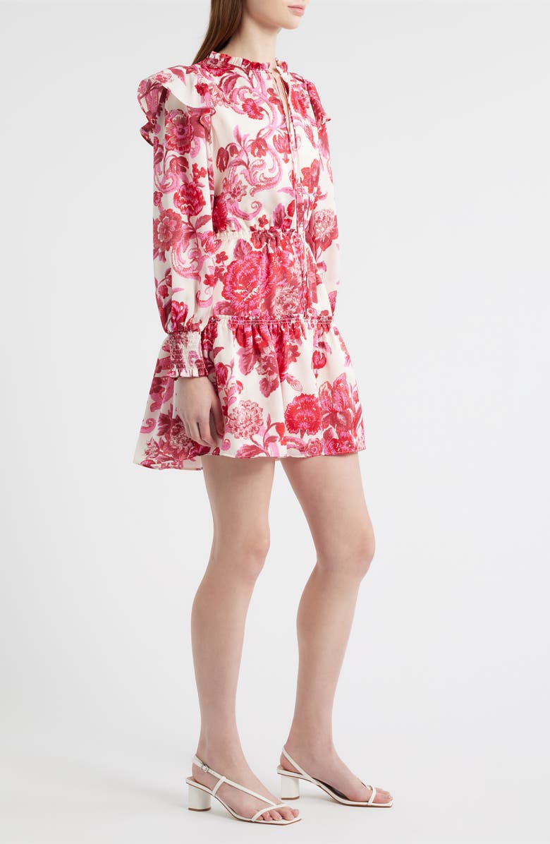 Chelsea28 Floral Long Sleeve Tiered Chiffon Minidress, Alternate, color, Ivory- Pink Furnished Floral