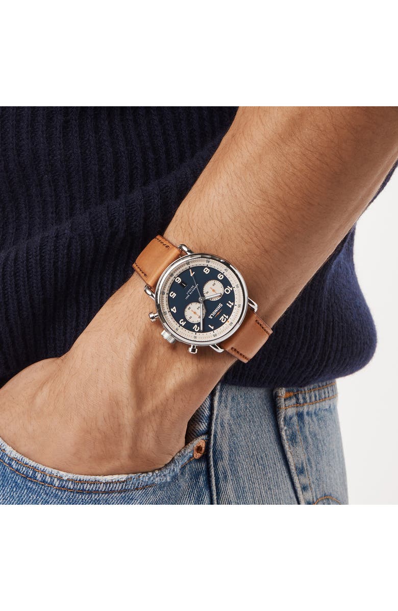 Shinola Canfield Model C56 Chronograph Leather Strap Watch, 43mm, Alternate, color, Blue