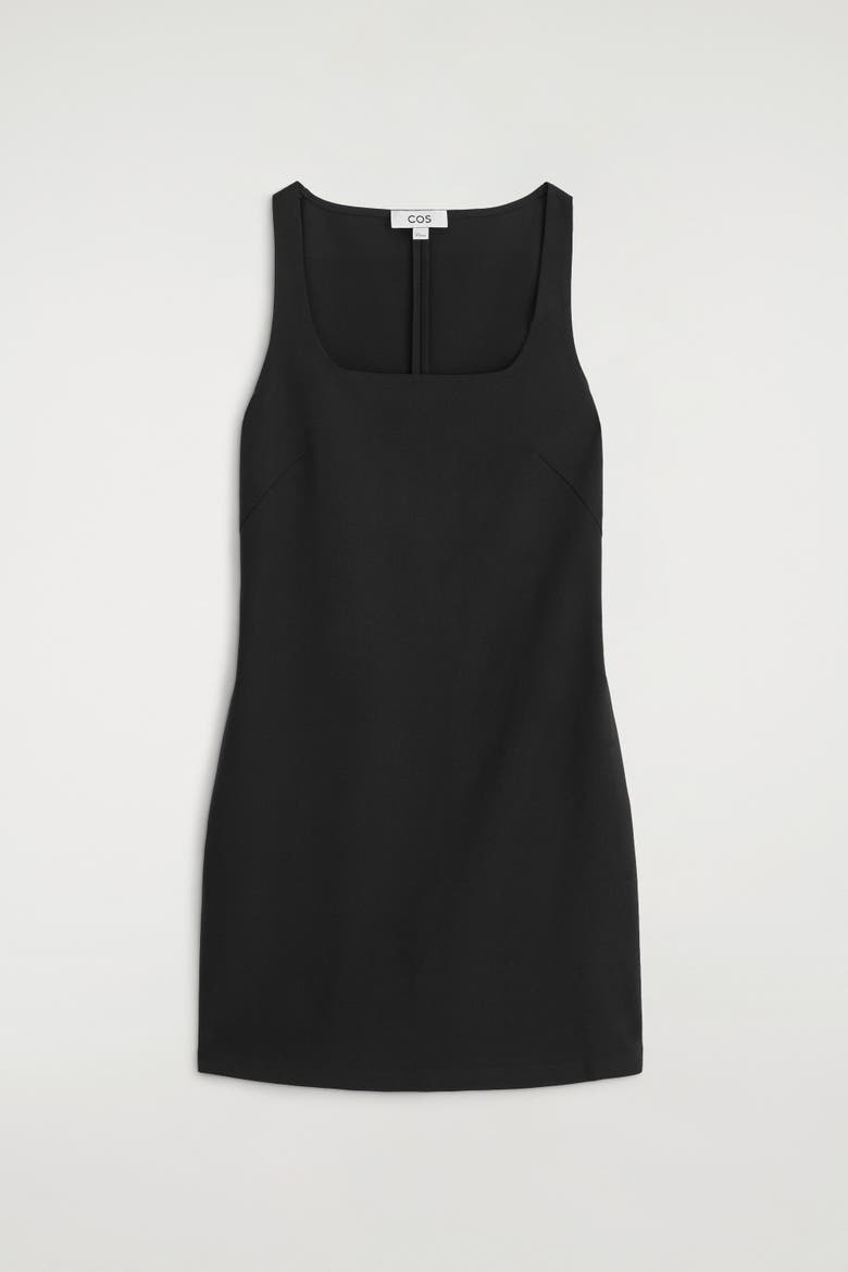 Square-Neck Crepe-Jersey Dress, Alternate, color, BLACK