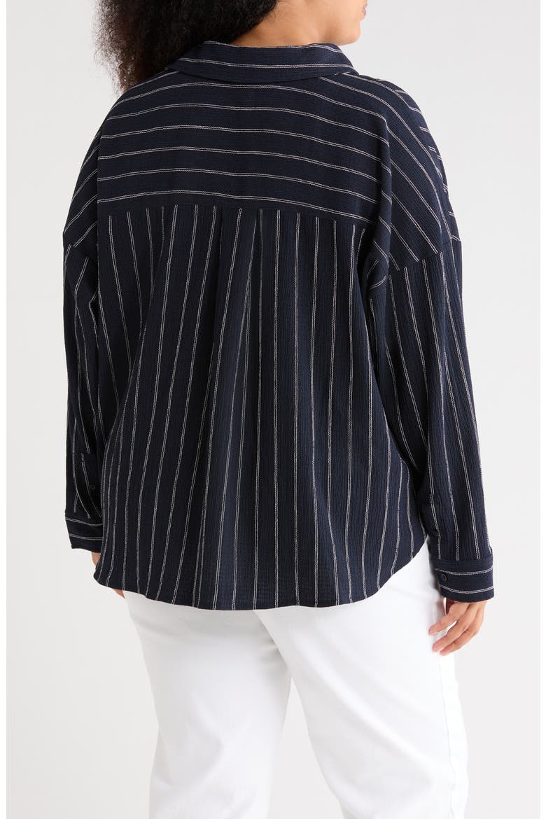 Texture Front Twist Button-Up Shirt, Alternate, color, NAVY- IVORY REVA STRIPE