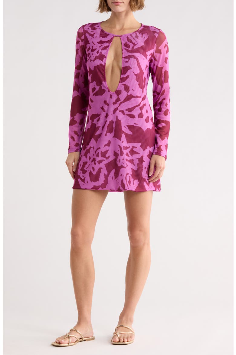 Cleo Long Sleeve Cover-Up Dress, Main, color, PINK MULTI