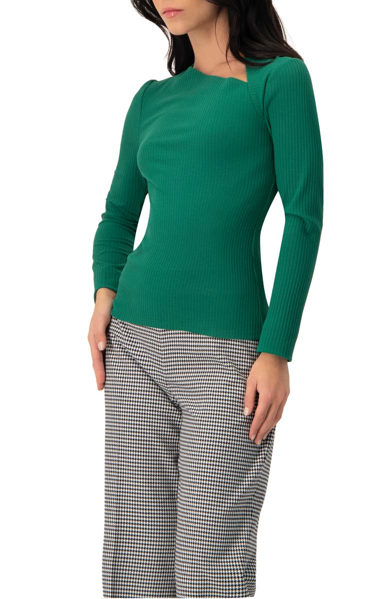 IVONNE Ribbed Knit Top with Asymmetrical Neckline, Alternate, color, Green