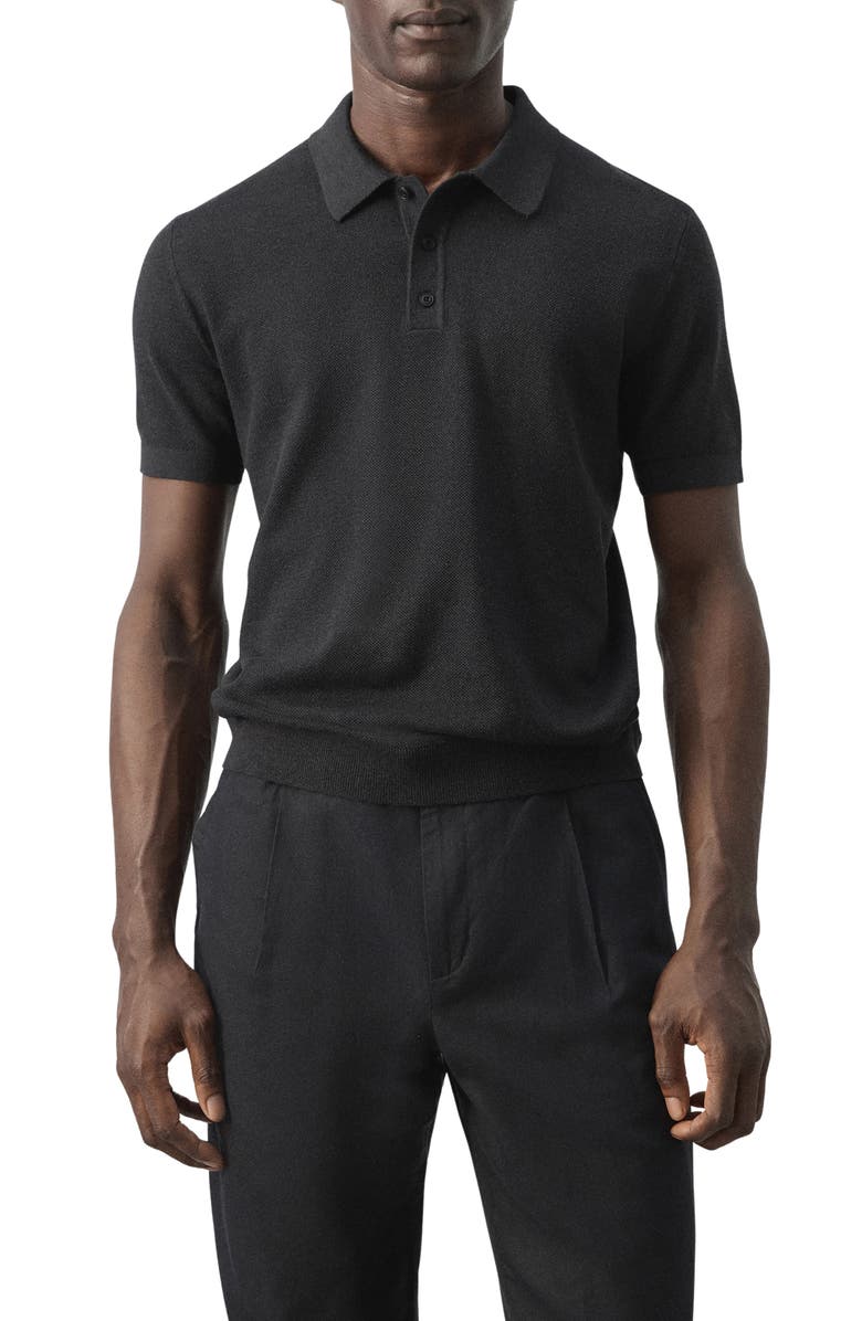 MANGO Fine Knit Polo, Main, color, Black