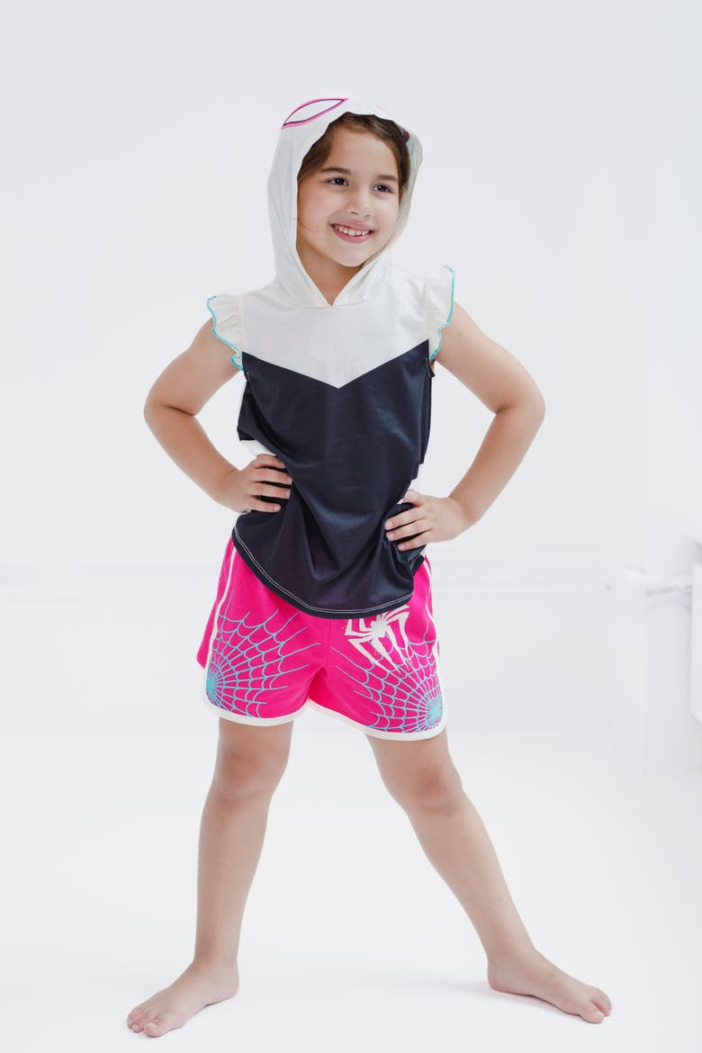 Spider-Man Cosplay 2-Piece Sleeveless Hoodie and Shorts Set, Alternate, color, Teal Ghost Spider