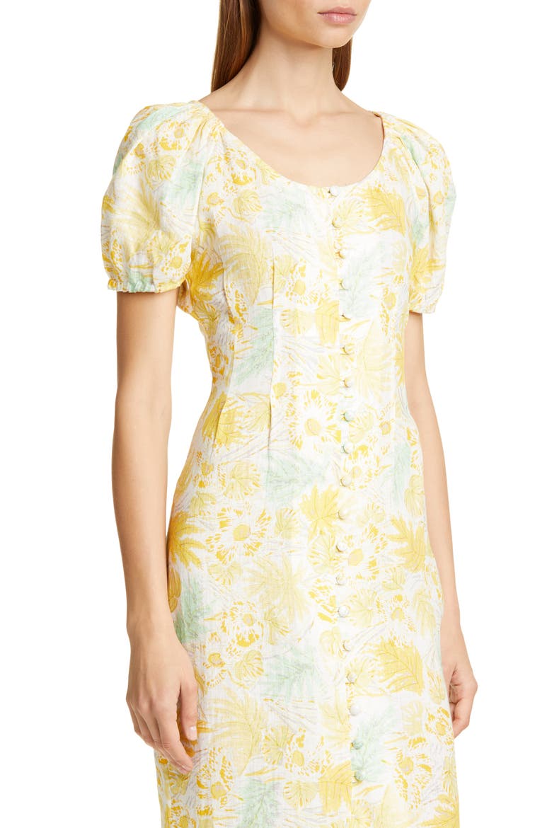 Print Linen Midi Pencil Dress, Alternate, color, LEMONADE MULTI