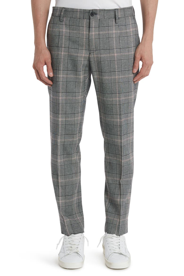 Milano Glen Plaid Virgin Wool & Cotton Trousers, Main, color, GREY BLACK