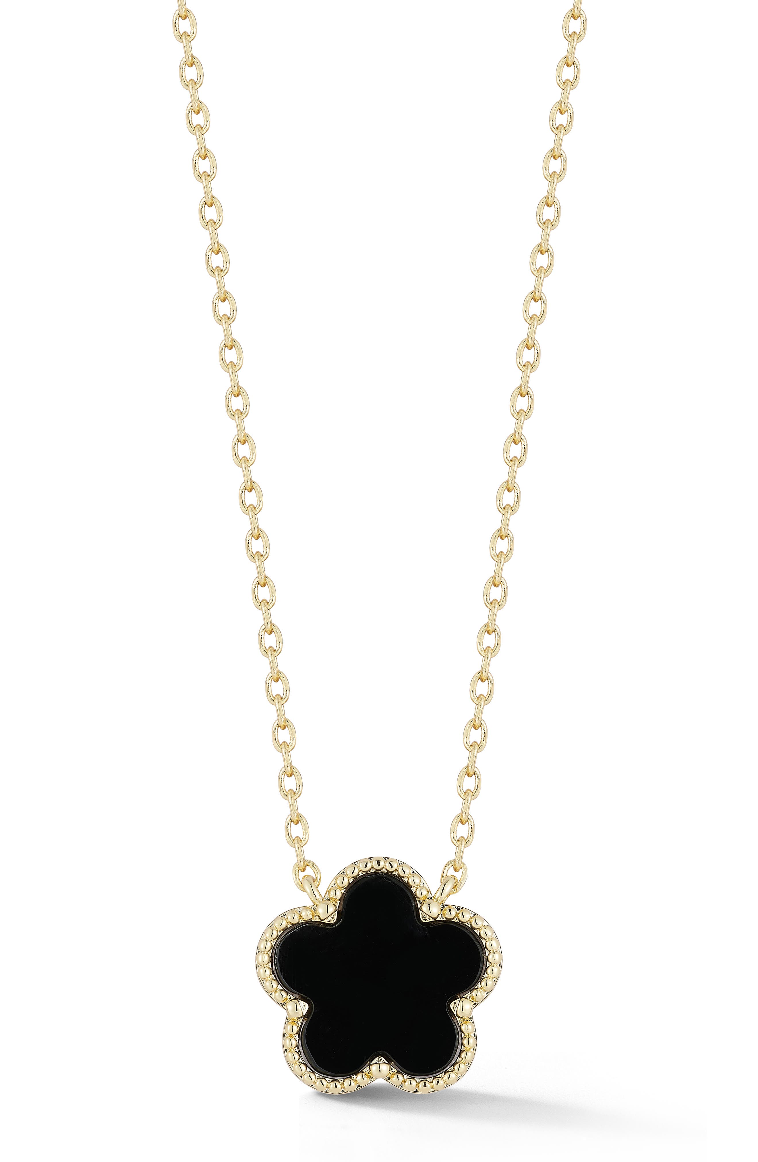 Sphera Milano Black Agate Flower Pendant Necklace In Gold