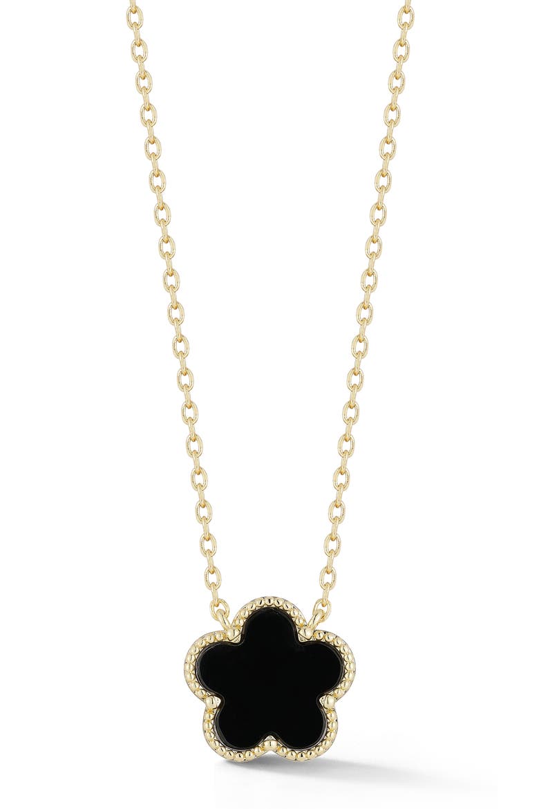 Black Agate Flower Pendant Necklace, Main, color, GOLD