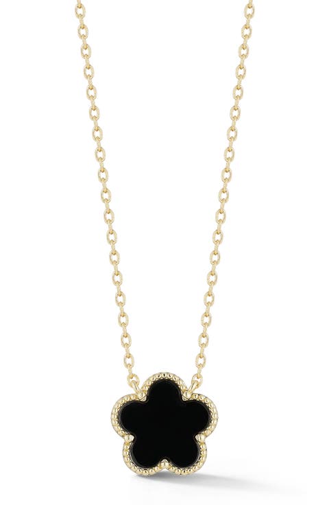 Black Agate Flower Pendant Necklace