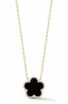 Black Agate Flower Pendant Necklace