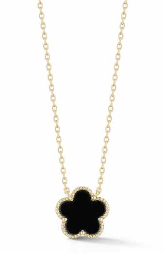 Black Agate Flower Pendant Necklace