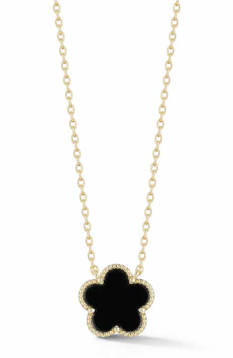 Black Agate Flower Pendant Necklace