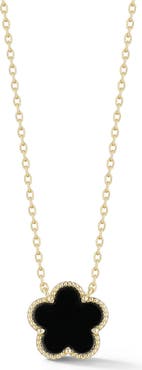 SPHERA MILANO Black Agate Flower Pendant Necklace