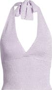 Kulani Kinis Retro Sequin Knit Tie Halter Neck Crop Top