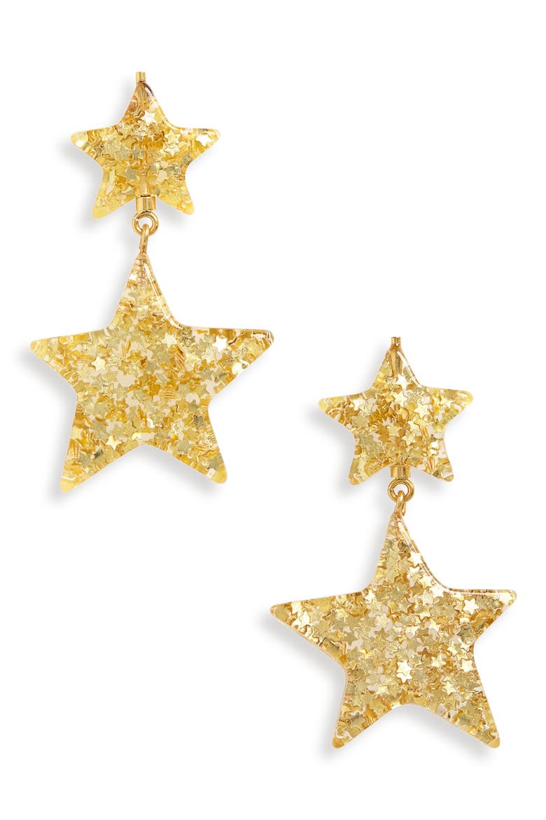 Glitter Star Statement Earrings, Main, color, CLEAR
