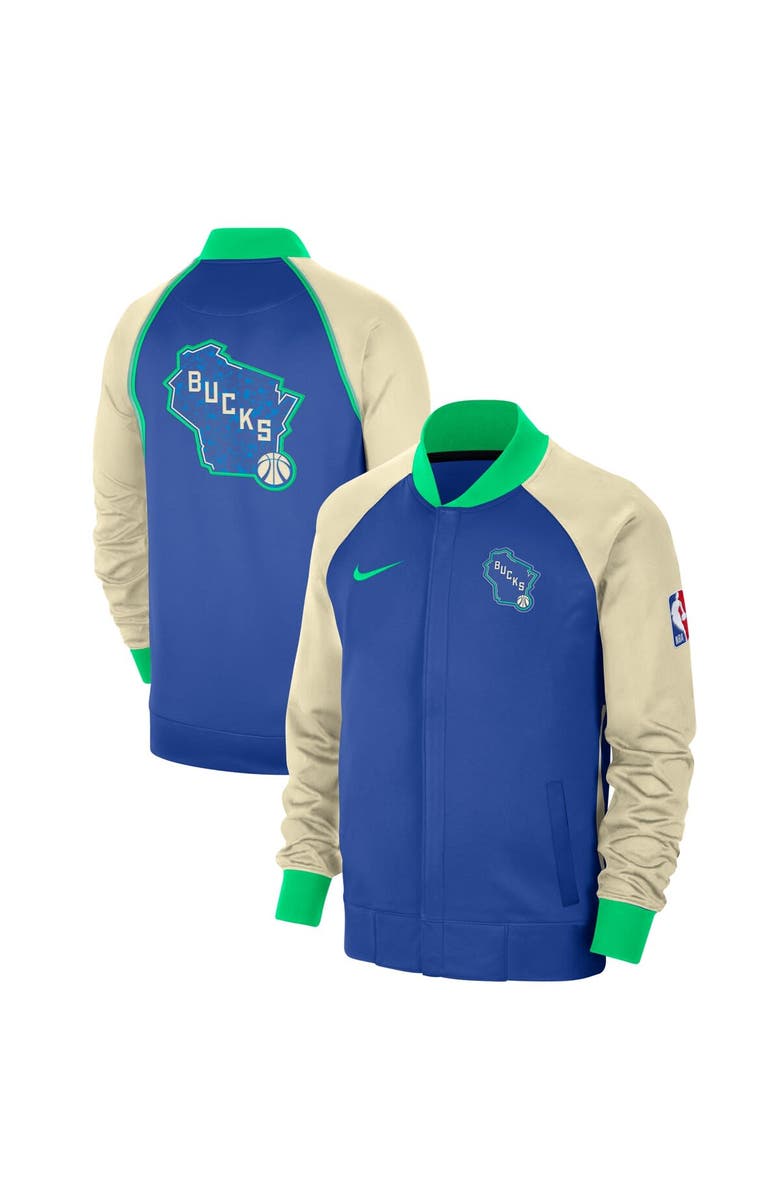 Nike Men's Nike Royal Milwaukee Bucks 2023/24 City Edition Authentic Showtime Performance Raglan Full-Zip Jacket, Alternate, color, 