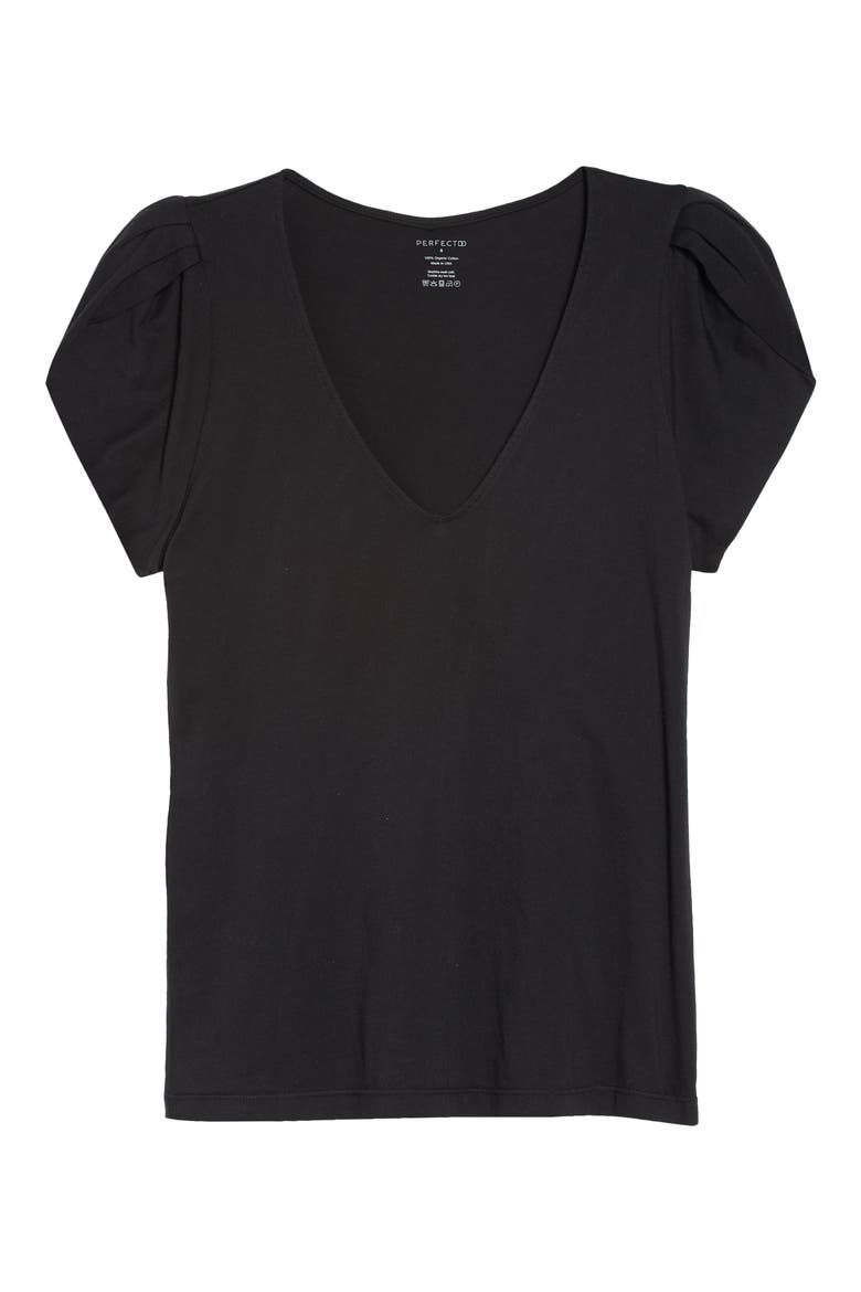 Amy Tulip Sleeve V-Neck Organic Cotton Top, Alternate, color, BLACK