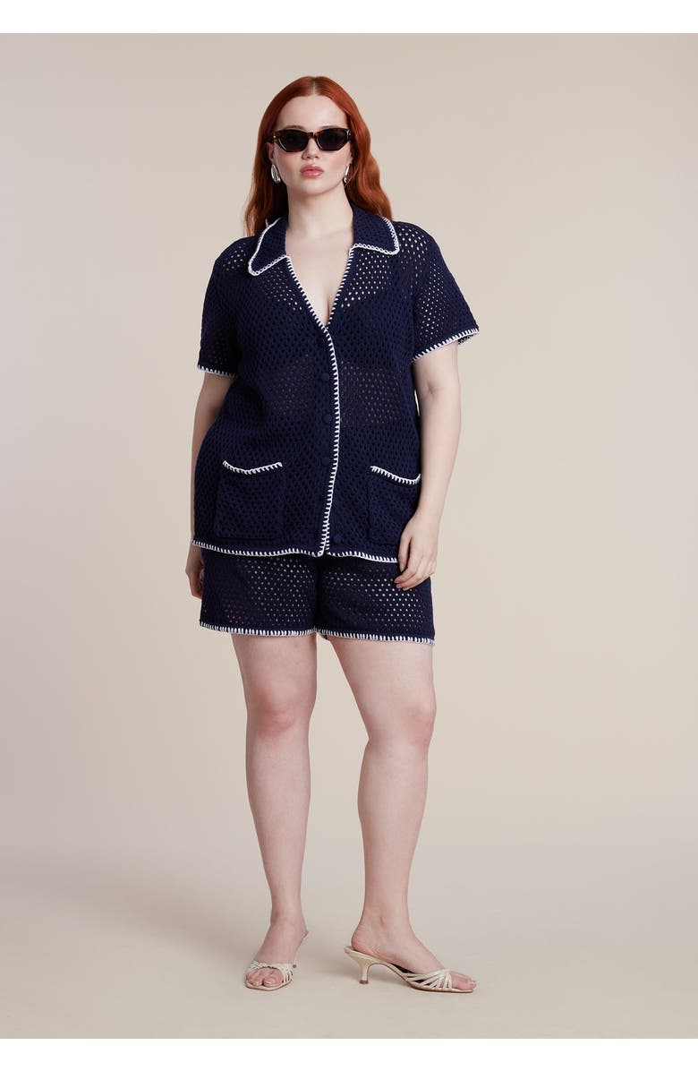 ELOQUII Crochet Knitted Short, Alternate, color, Evening Blue