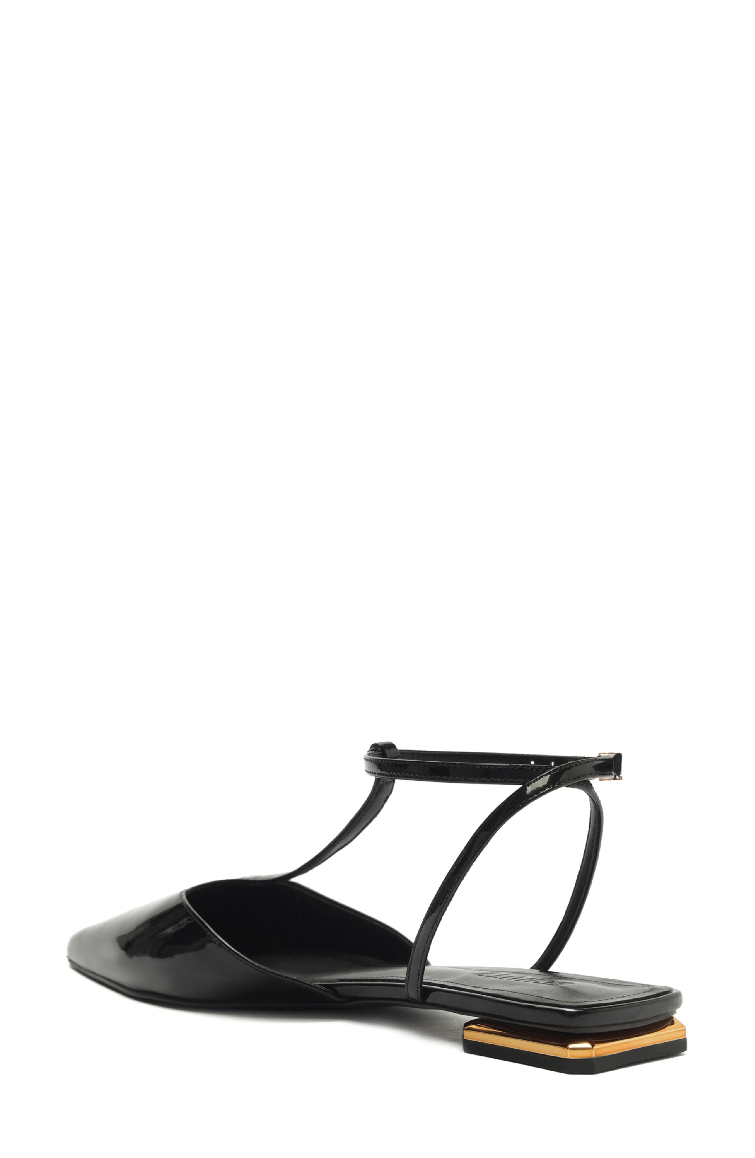 Schutz Allure Pointed Toe T-Strap Flat, Alternate, color, Black