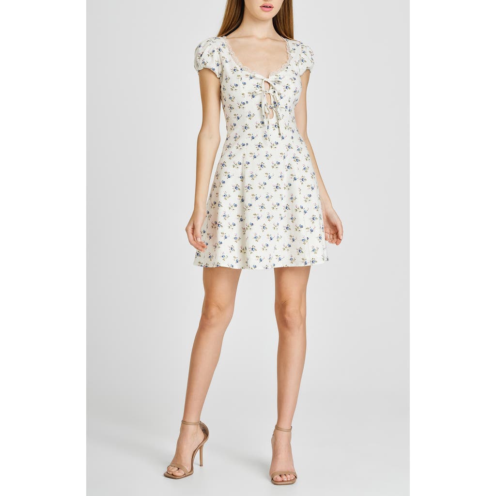 Wayf Cara Floral Linen Blend Minidress In Ivory Ditsy