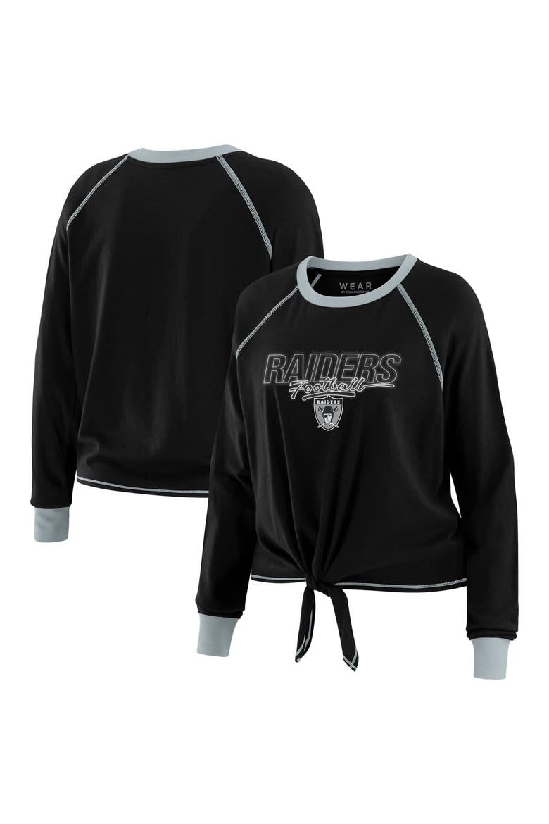 Women's WEAR by Erin Andrews Black Las Vegas Raiders Tie-Front Long Sleeve T-Shirt, Main, color, Black