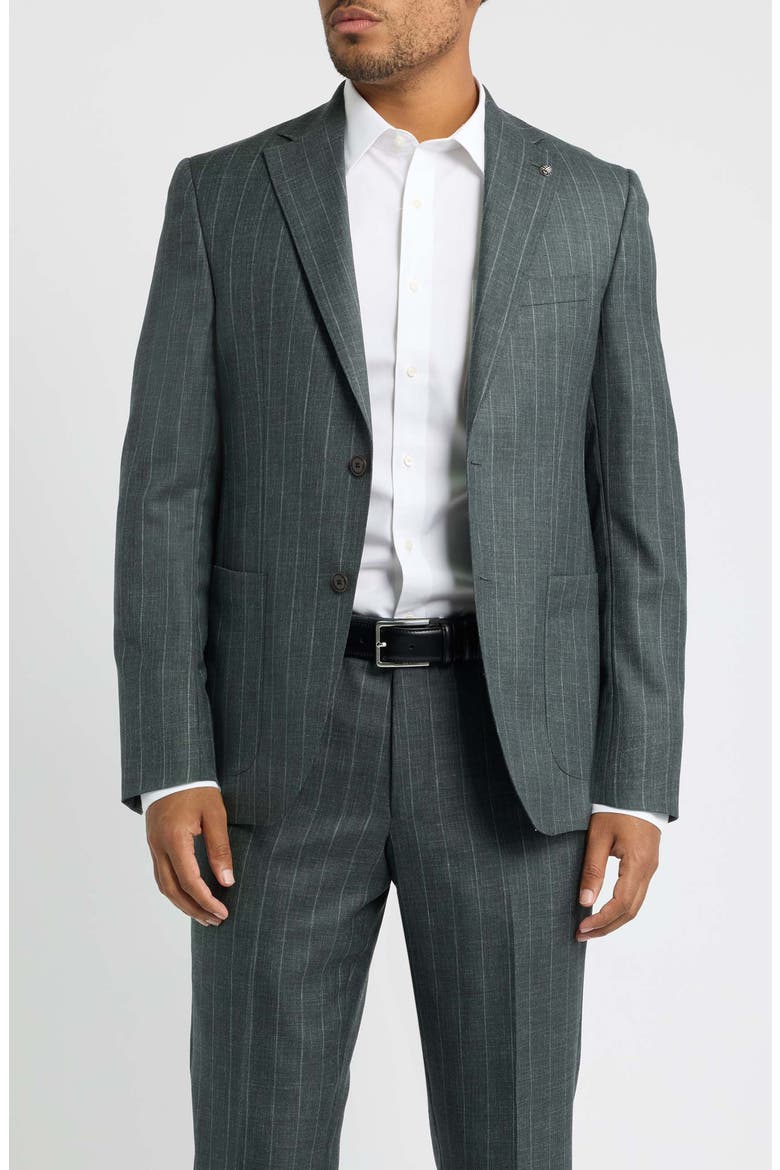 Morton Striped Wool Suit, Alternate, color, OLIVE