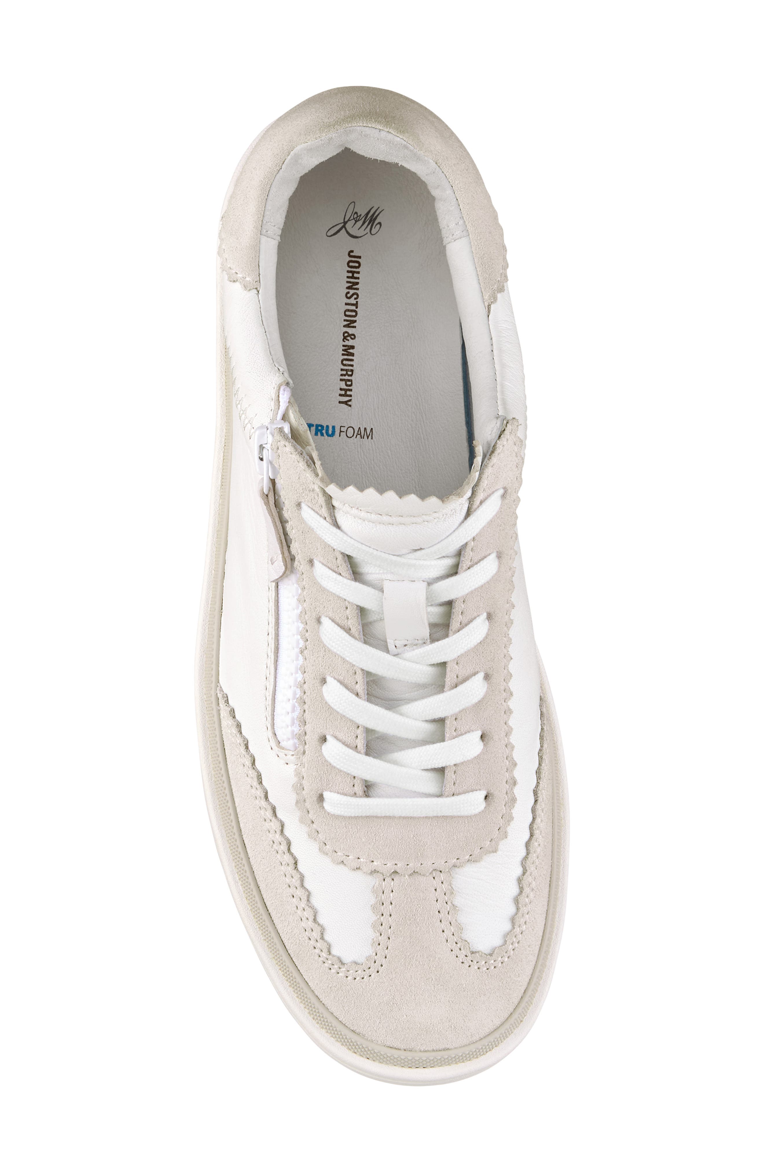 Johnston & Murphy Ashley Side Zip Sneaker, Alternate, color, White Suede/Glove Leather