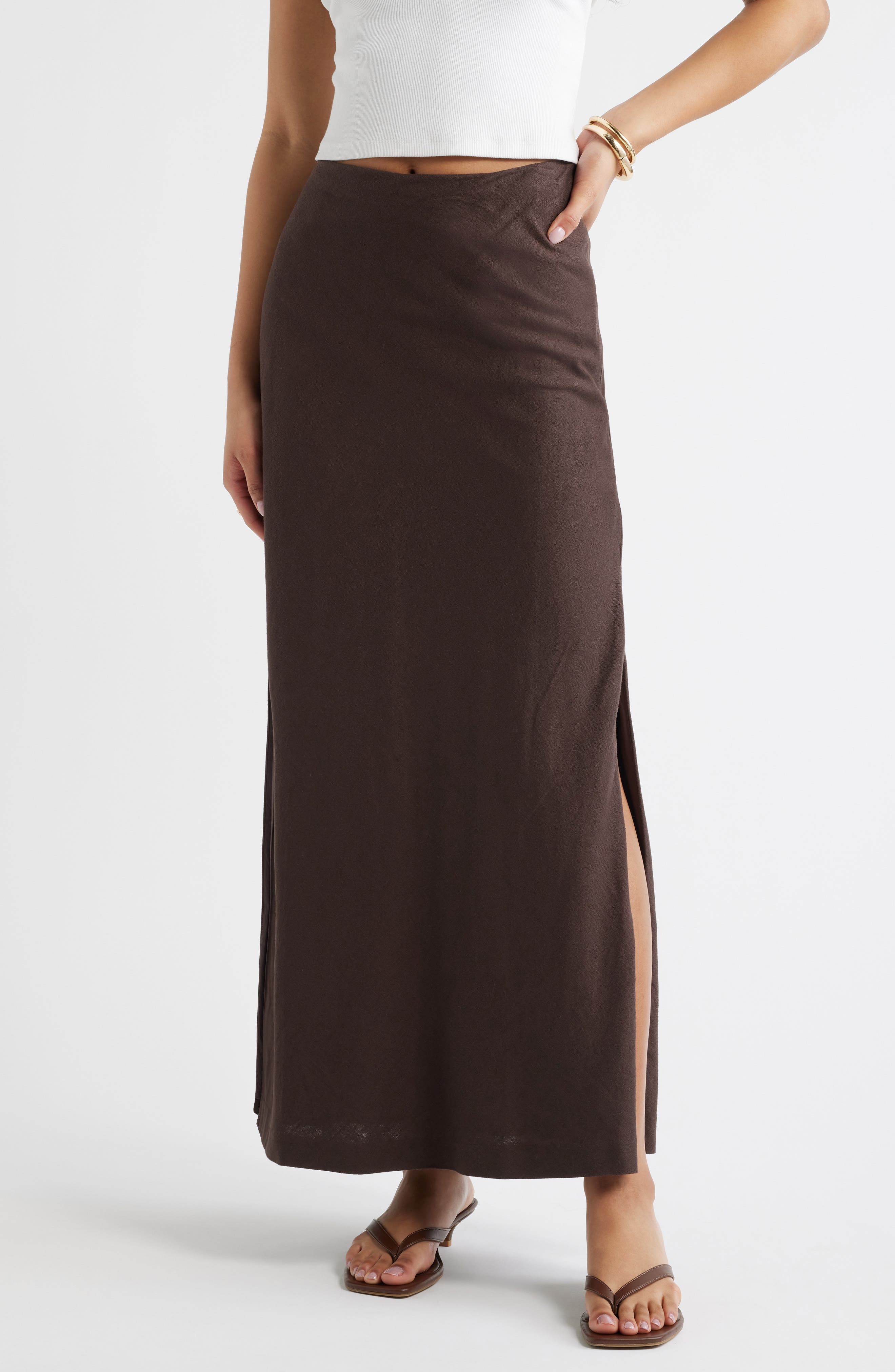 Linen Blend Column Maxi Skirt - image 5