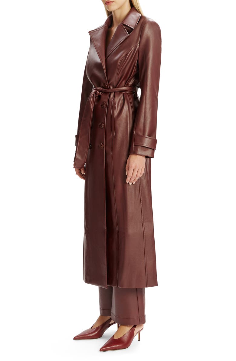 Bardot Double Breasted Faux Leather Longline Coat, Alternate, color, Burgundy
