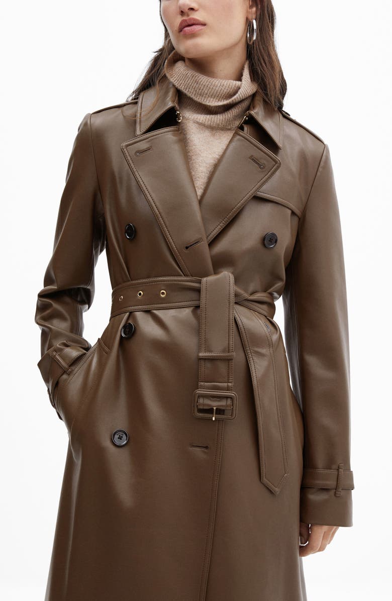 MANGO Faux Leather Trench Coat, Alternate, color, 